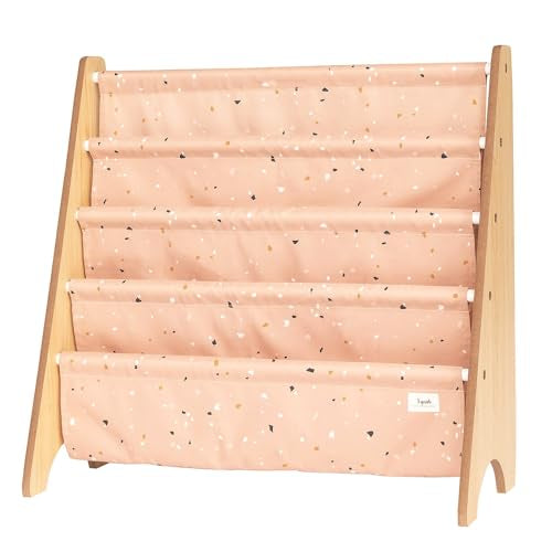 3 Sprouts Recycled Kids Bookshelf, Holds 35 Books, 4-Tier, Terrazzo Clay | Space-saving bookshelf, Children's room, Toddler bookcase organizer, Ages 3+, Book/toy storage, Front-facing, Covers visible - color: Terrazzo Clay