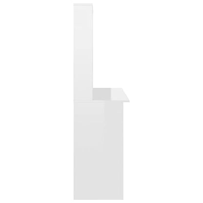 Computer Desk with Storage Shelves, High Gloss White Rectangular Writing Desk for Home Office, Compact Space-Saving Workstation, Engineered Wood - color: High Gloss White