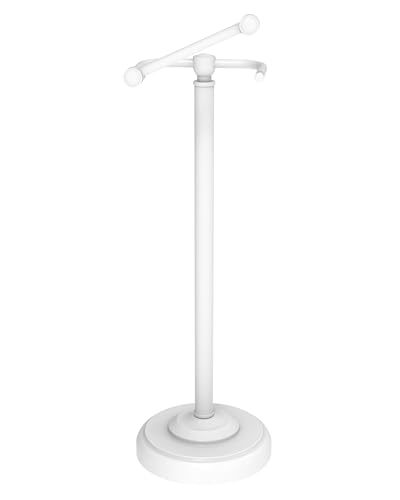 Toilet Paper Holder Stand, White Toilet Paper Holder Free Standing, Post Pivoting Design & Stable Weighted Base SUS304 Stainless Steel for Bathroom (Mega Roll) - color: White, size: 22"H - No Storage
