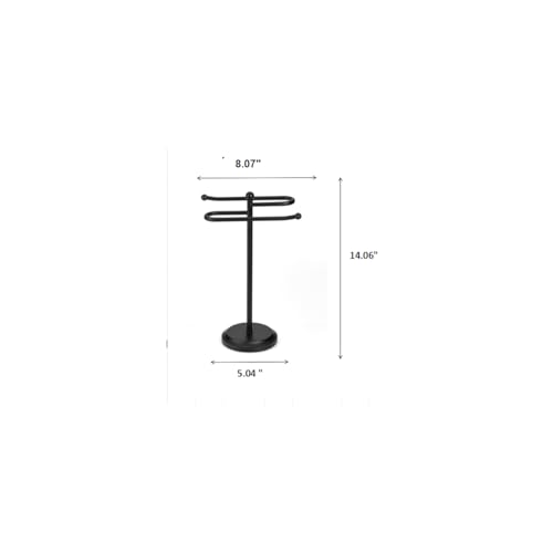 J&V TEXTILES Classical Steel Towel Rack Holder Stand with 2 Hanging Rings for Bathroom Vanity Countertops - Space Saving Hand Towel Holder (Matte Black) - color: Matte Black