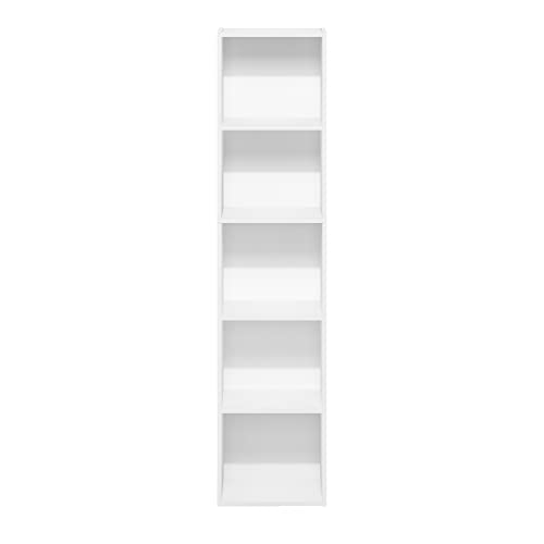 Furinno PASIR Book Shelf, 5-Tier Modern Bookshelf, Open Shelves Bookcase, 9 x 12 x 52, for Living Room, Bedroom, Home Office, Plain White - color: Plain White, size: 5-Tier, 9 x 12 x 52
