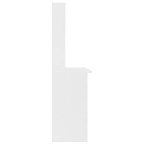 White Computer Desk with Shelves, Modern Rectangular Writing Table for Home Office, Engineered Wood Workstation for Bedroom Study Room - color: White
