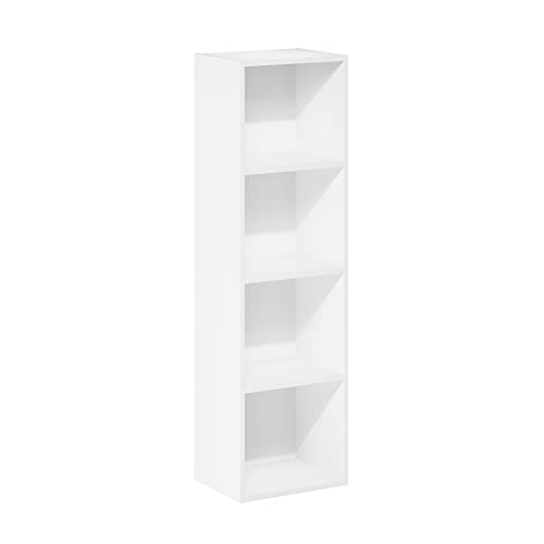 Furinno PASIR Book Shelf, 4-Tier Modern Bookshelf, Open Shelves Bookcase 9 x 12 x 42, Easy Assembly, for Living Room, Bedroom, Home Office, White - color: White, size: 4-Cube