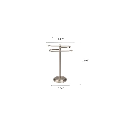 J&V TEXTILES Classical Steel Towel Rack Holder Stand with 2 Hanging Rings for Bathroom Vanity Countertops - Space Saving Hand Towel Holder (Brushed Satin Nickel) - color: Brushed Satin Nickel