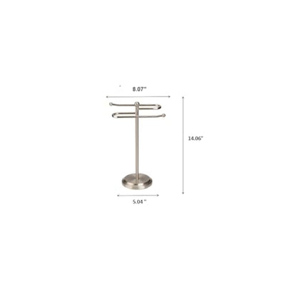 J&V TEXTILES Classical Steel Towel Rack Holder Stand with 2 Hanging Rings for Bathroom Vanity Countertops - Space Saving Hand Towel Holder (Brushed Satin Nickel) - color: Brushed Satin Nickel