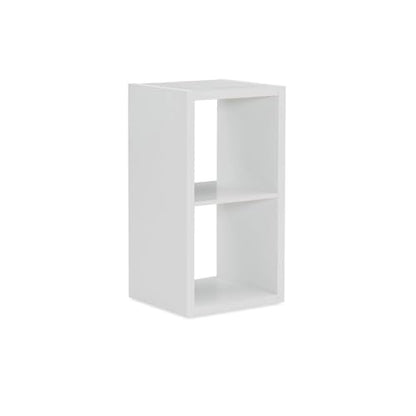 Riverbay Furniture Two Cubby Wood Storage Cabinet, White Finish, 30 in x 14.6 in x 16 in, Particleboard and Veneer, Horizontal or Vertical Use, Compact Design, Home or Office Storage Solution