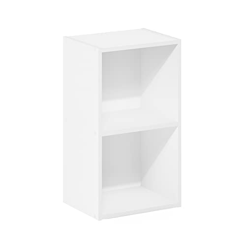 Furinno PASIR Book Shelf, 2-Tier Modern Bookshelf, Open Shelves Bookcase 9 x 12 x 21, Easy Assembly, for Living Room, Bedroom, Home Office, White - color: White, size: 2-Cube