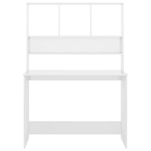 Computer Desk with Storage Shelves, High Gloss White Rectangular Writing Desk for Home Office, Compact Space-Saving Workstation, Engineered Wood - color: High Gloss White