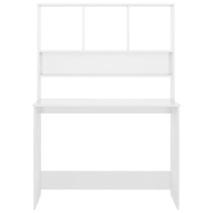 Computer Desk with Storage Shelves, High Gloss White Rectangular Writing Desk for Home Office, Compact Space-Saving Workstation, Engineered Wood - color: High Gloss White