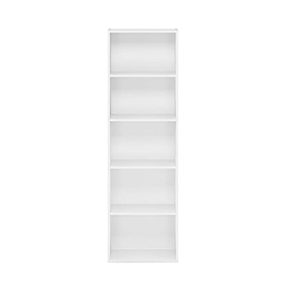 Furinno LUDER Book Shelf, 5-Tier Bookshelf, Bookcase with Open Shelves, 9.4 x 15.8 x 52, Easy Assembly, for Living Room, Bedroom, Home Office, White - color: White, size: 5-Tier