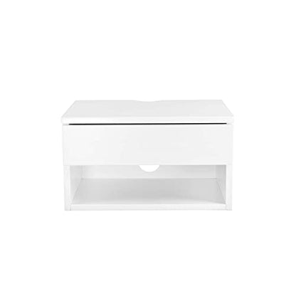 Nathan James Jackson Wall Mounted Floating Bedroom Nightstand with Storage Drawer and Modern Open Shelf Cubby, White - color: White, size: 1