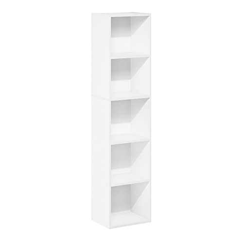 Furinno PASIR Book Shelf, 5-Tier Modern Bookshelf, Open Shelves Bookcase, 9 x 12 x 52, for Living Room, Bedroom, Home Office, Plain White - color: Plain White, size: 5-Tier, 9 x 12 x 52