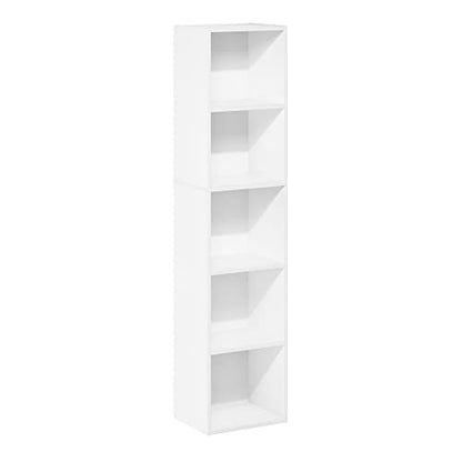 Furinno PASIR Book Shelf, 5-Tier Modern Bookshelf, Open Shelves Bookcase, 9 x 12 x 52, for Living Room, Bedroom, Home Office, Plain White - color: Plain White, size: 5-Tier, 9 x 12 x 52