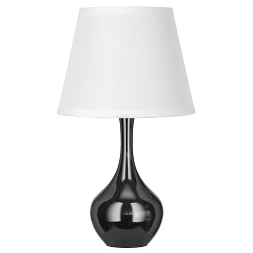 Seealle Touch Table Lamp for Bedroom, 3-Way Dimmable Small Bedside Lamps for Night Stands with Wires, Gloss Black Desk Lamp for Kids Room, Office, Living Room, End Table(LED Bulb Included) - color: F. White Shade & Pearl-black Base