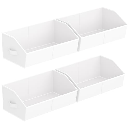 Storage Bins for Shelves - Large Trapezoid Closet Shelf Organizer, Fabric Organization Bins with Handles, Storage Baskets for Clothes, Towel, Purse, 4 Pack, White - color: White, size: XLarge -4 Pack