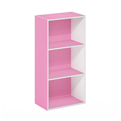 Furinno Luder 3-Tier Open Shelf Bookcase, Pink/White - color: White/Pink, size: 3-Tier, 9.3 x 16 x 31.4