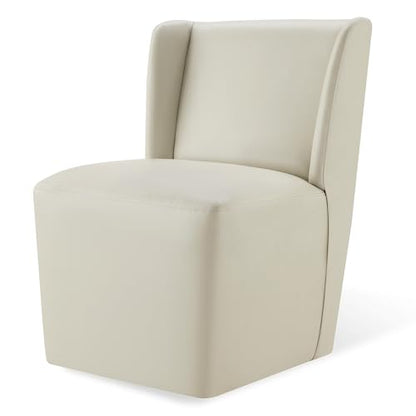 KISLOT Upholstered Dining Chairs Set of 1 with Casters, Wingback Modern Side Armless Deskchair with Rollers for Diningroom Bedroom Livingroom Reading Room, Cream Faux Leather - color: A Cream Faux Leather, size: Set of 1