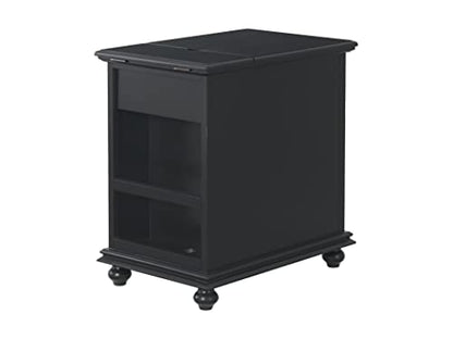 Martin Svensson Home Elegant Chairside End Table with Power — 24″W x 16″D x 25″H, Antique Black — Transitional Painted Accent Table with Flip-Top USB Charging, Drawer & Cabinet Storage - color: Antique Black