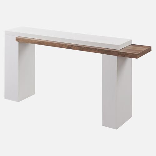 OKD 63" Modern Geometric Console Table with Layered Top, Antique White | Extended Layered Top, Sturdy Support Legs, Entryway, Hallway, Foyer, Living room, Behind Sofa - color: Antique White