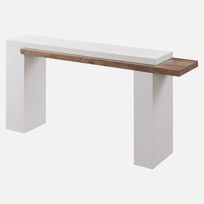 OKD 63" Modern Geometric Console Table with Layered Top, Antique White | Extended Layered Top, Sturdy Support Legs, Entryway, Hallway, Foyer, Living room, Behind Sofa - color: Antique White