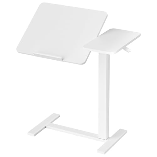 DUMOS Small Standing Desk Rolling Table Adjustable Height, Laptop Mobile Stand with Wheels, Portable Computer Workstation with Tiltable Desktop for Teacher Classroom Home Office, White - color: White
