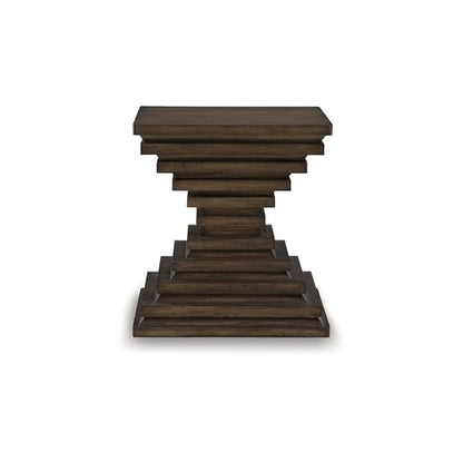 Signature Design by Ashley Hannodream End Table, No Assembly Required, Contemporary Pedestal Wood Accent Table for Living Room Sofa, Warm Brown, 22" W - color: Warm Brown