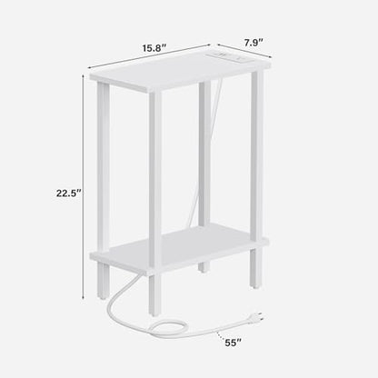 TUTOTAK Small End Table with Charging Station, Narrow Side Table with USB Ports and Outlets, Skinny Sofa Table, Slim Nightstand, Living Room, Bed Room, White TB01BW060 - color: White, size: 2-tier