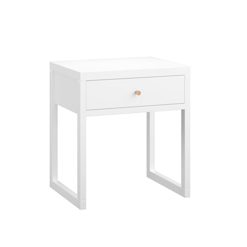 Modern Minimalist White Nightstand with Drawer - Compact Bedside Table for Small Spaces, Easy Assembly, Sturdy MDF Wood, Smooth Painted Finish - Perfect for Bedroom or Apartment