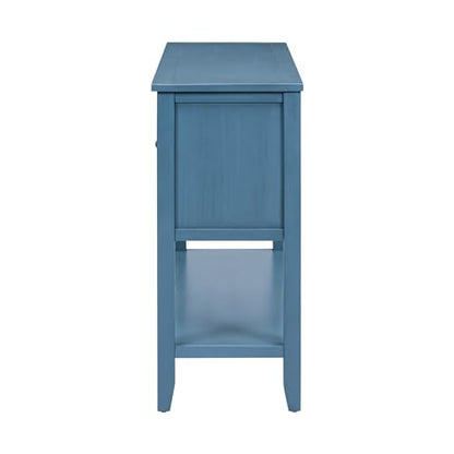 P PURLOVE Console Table Buffet Sideboard Sofa Table with Drawers Cabinets and Bottom Shelf (Light Navy) - color: Light Navy