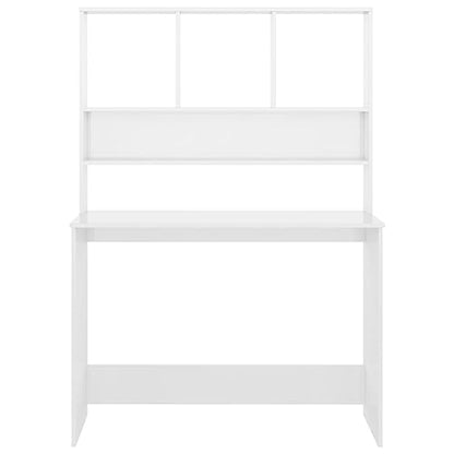 High Gloss White Engineered Wood Compact Desk Rectangular with 5 Storage Spaces and 4 Built-in Shelves for Home Office Workspace Organization