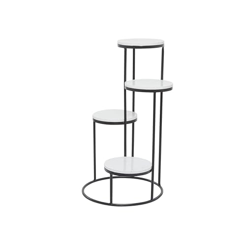 Deco 79 Marble Indoor Plantstand 4 Tier Plant Shelf with Black Base, Plant Stand 17" x 17" x 31", White - color: White, size: Plant Stand 17" x 17" x 31"