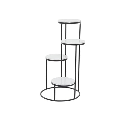 Deco 79 Marble Indoor Plantstand 4 Tier Plant Shelf with Black Base, Plant Stand 17" x 17" x 31", White - color: White, size: Plant Stand 17" x 17" x 31"