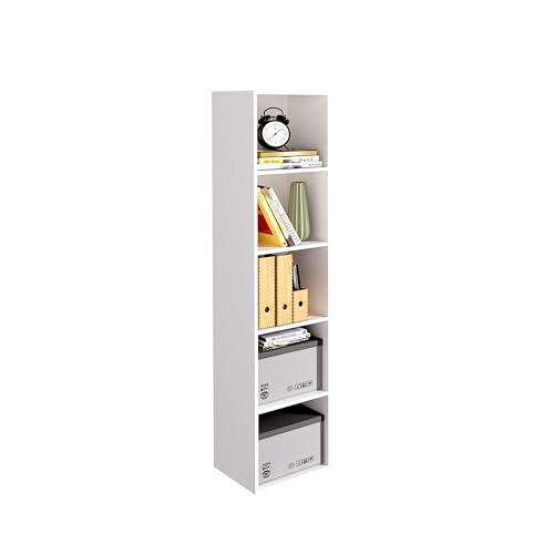 5-Tier Wooden Cube Storage Organizer, 52 Inch Tall Bookcase & Display Shelf with 5 Open Cubes, Freestanding DIY Closet Shelving Unit for Living Room Bedroom Office (White, 5 Cube-W(11.8inch) - color: White, size: 5 Cube-W(11.8inch)