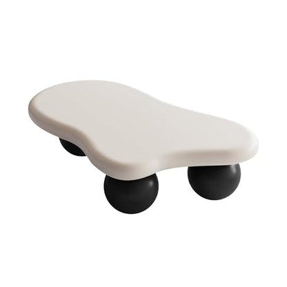 47.2” Cloud Coffee Table with 3 Ball Legs, Modern Irregular Center Table for Living Room, Low Cute Small MDF Tea Table for Bedroom, Space Apartment-White Black - color: Cloud-47" White Black