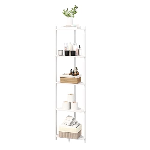 Corner Shelf Stand - 5 Tier Bamboo Small Corner Bookshelf for Office Kitchen Bedroom Plant Stand Living Room Decor Small Space (White, 5 Tier) - color: White, size: 5 Tier