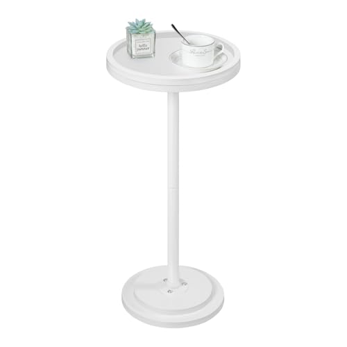 HOOBRO Small Round Side Table, Drink Table, Coffee Martini Table with Pedestal Accent for Small Spaces in Living Room, Bedroom, Sofa Couch, White WW168BZ01 - color: White