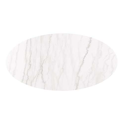 Furniture of America Beryl Modern Oval White Genuine Marble Top Coffee Table with Fluted Pedestal Base and Gold Stainless Steel Accent, Low Profile Table for Living Room, Home Office, Black - size: Coffee table, style: Oval