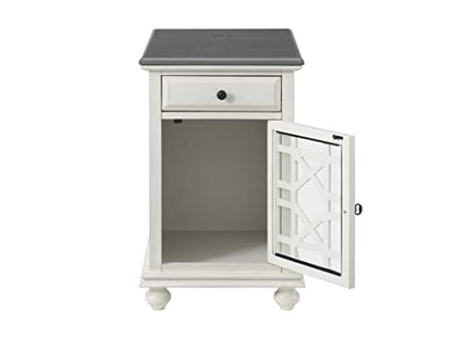 Martin Svensson Home Elegant Chairside End Table with Power — 24″W x 16″D x 25″H, White with Gray Top — Transitional Painted Accent Table with Flip-Top USB Charging, Drawer & Cabinet Storage - color: White With Grey Top