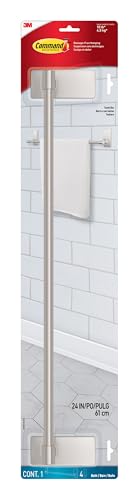 Command Bath Satin Nickel Towel Bar with Water Resistant Command Strips, Bathroom Organizer, 24 in Bar Length Holds up to 10 lbs - color: Satin Nickel
