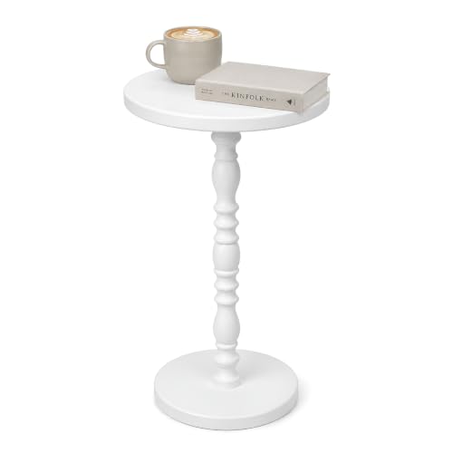 Solid Wood Round Side Table, Rustic Pedestal Drink Table for Small Spaces, Accent Nightstand Table for Living Room, Bedroom, Corners, and Office, White - color: White