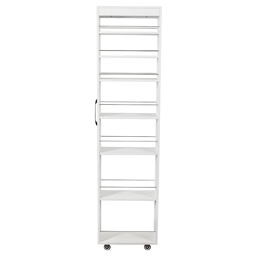 Slim Storage Cart,Rolling Spice Rack Next to Fridge,Narrow Storage Cabinet with Open Self, Wood Unit Storage Rack with Handle Wheels for Narrow Spaces,7 Tier - size: 3
