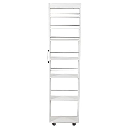 Slim Storage Cart,Rolling Spice Rack Next to Fridge,Narrow Storage Cabinet with Open Self, Wood Unit Storage Rack with Handle Wheels for Narrow Spaces,7 Tier - size: 3