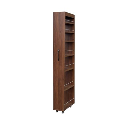7-Tier Slim Mobile Shelving Cart with Wheels, Rolling Pantry with 7 Racks, Narrow Pull-Out Utility Cart, Space Saving Storage Organizer Carts for Kitchen Living Room Bathroom Narrow Spaces, Walnut - size: Walnut & 7.87"D x 17.72"W x 70.87"H