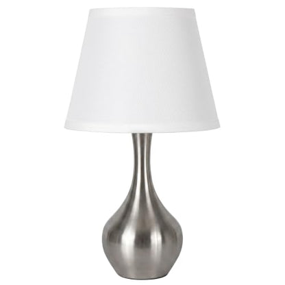 Seealle Touch Table Lamp for Bedroom, 3-Way Dimmable Small Bedside Lamps for Night Stands with Wires, Silver Desk Lamp for Kids Room, Office, Living Room, End Table(LED Bulb Included) - color: G. White Shade & Silver Base