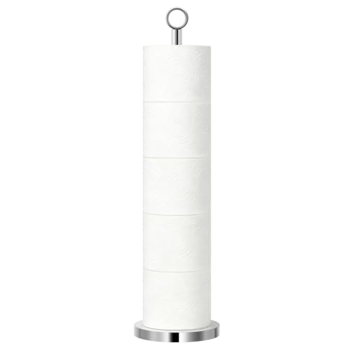 TACGEA Toilet Paper Holder Stand(with Reserve Function), Free-Standing Spare Rolls Storage Holder, Stainless Steel - color: Silver (With Top Ring)