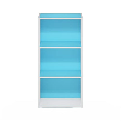 Furinno Luder 3-Tier Open Shelf Bookcase, Light Blue/White - color: White/Light Blue, size: 3-Tier, 9.3 x 16 x 31.4