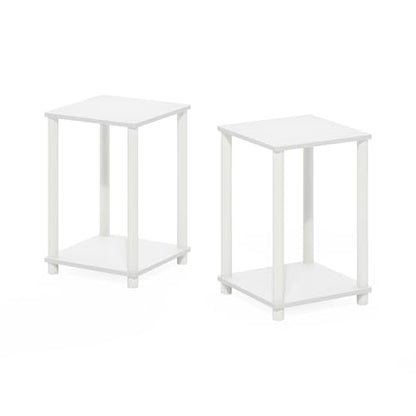 Furinno Turn-N-Tube Side Table Set of 2, 2-Tier Stackable Modern End Table with Open Shelf, Toolless Night Stand, Bedside Table, for Living Room, Bedroom, White - color: White, size: 2-Pack, 2-Tier, style: 2-Pack