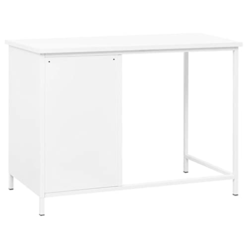 Industrial Computer Desk with 3 Drawers White 41.3"x20.5"x29.5" Steel Writing Table for Home Office Small Spaces, Durable Workstation Study Desk
