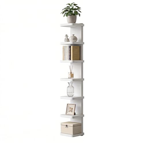 7 Tier Wall Shelf Unit, White Vertical Floating Shelf | Narrow Decorative Wall Mount Modern Wall Decor Shelves, Lack Shelf Space Saving Organizer for Bedroom, Living Room, Vanity - color: White, size: 7 Tier