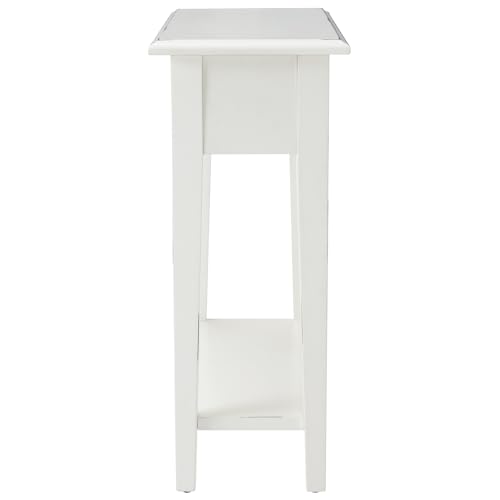 Leick Home Haven Ridge Narrow End Table, Solid Wood, with Drawer and Shelf, for Living Room and Small Spaces, Farmhouse White, 214361 - color: White, size: Narrow, style: Farmhouse